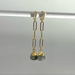 Labradorite genuine gemstones on paper lip chain and hoop earrings